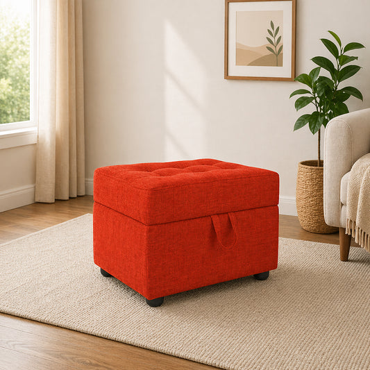Tufted Storage Square Ottoman Bench Orange