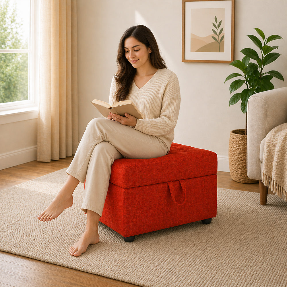 Tufted Storage Square Ottoman Bench Orange