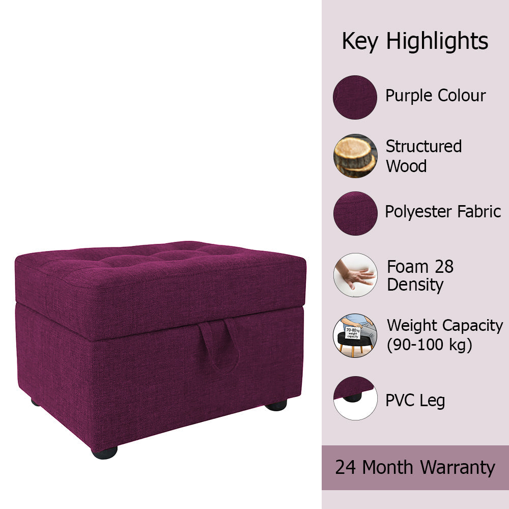 Tufted Storage Square Ottoman Bench Purple