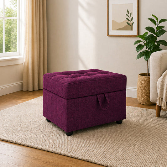 Tufted Storage Square Ottoman Bench Purple