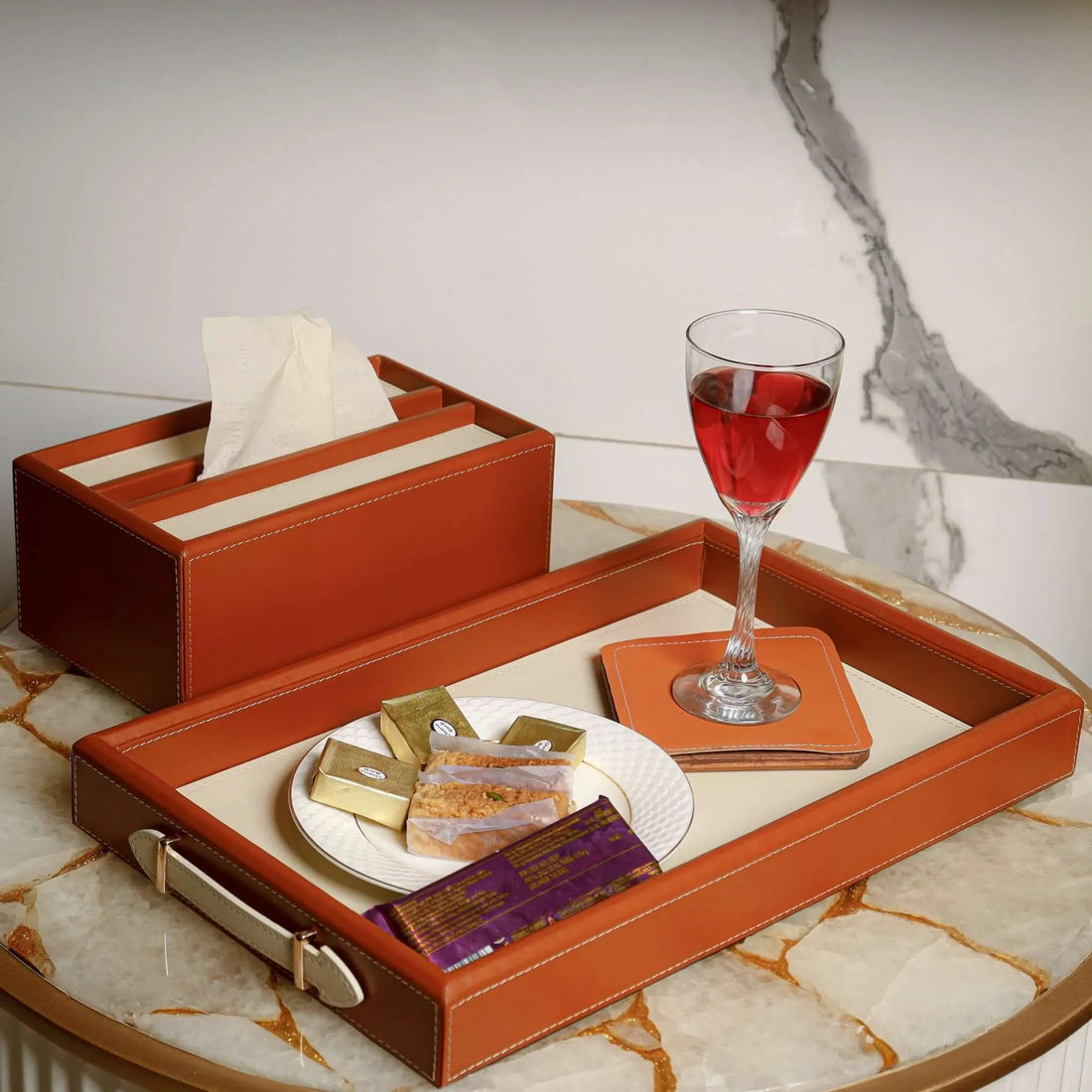 Vaulta Genuine Leather Tray - Sepia Homes