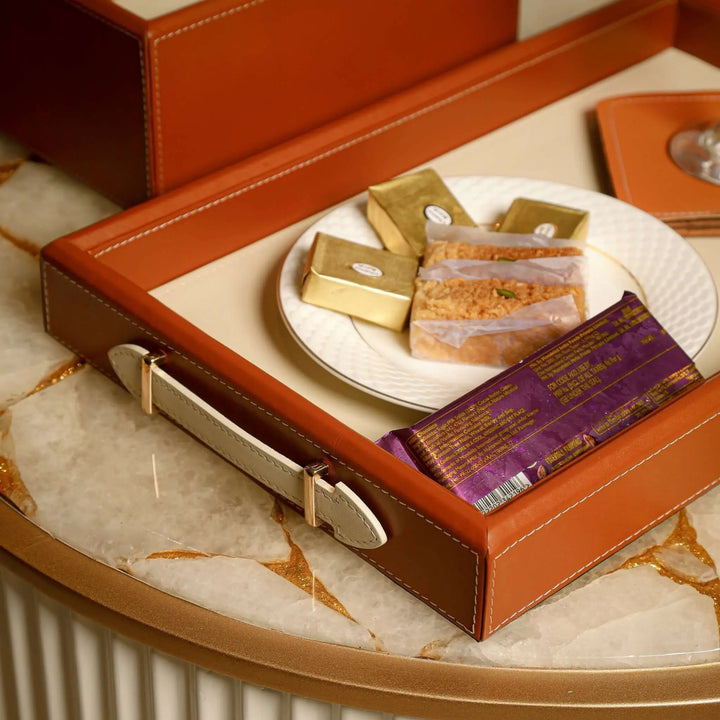 Vaulta Genuine Leather Tray - Sepia Homes