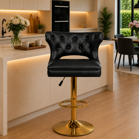 Verona Black Faux Leather Adjustable Bar Stool