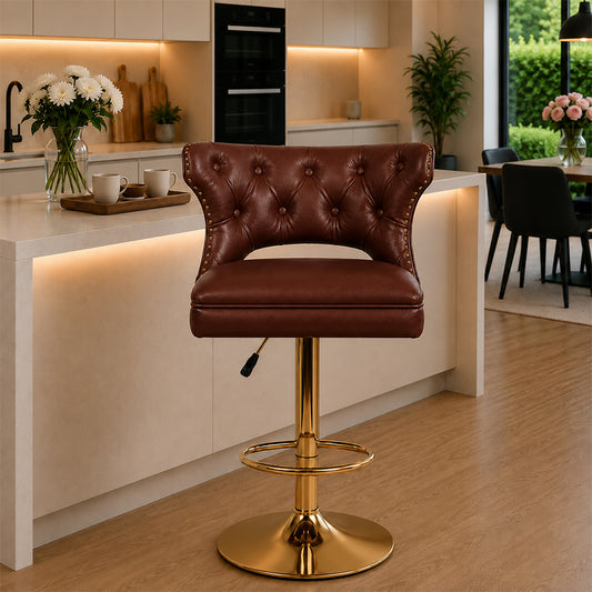 Verona Brown Faux Leather Adjustable Bar Stool