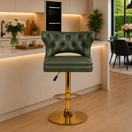 Verona Green Faux Leather Adjustable Bar Stool