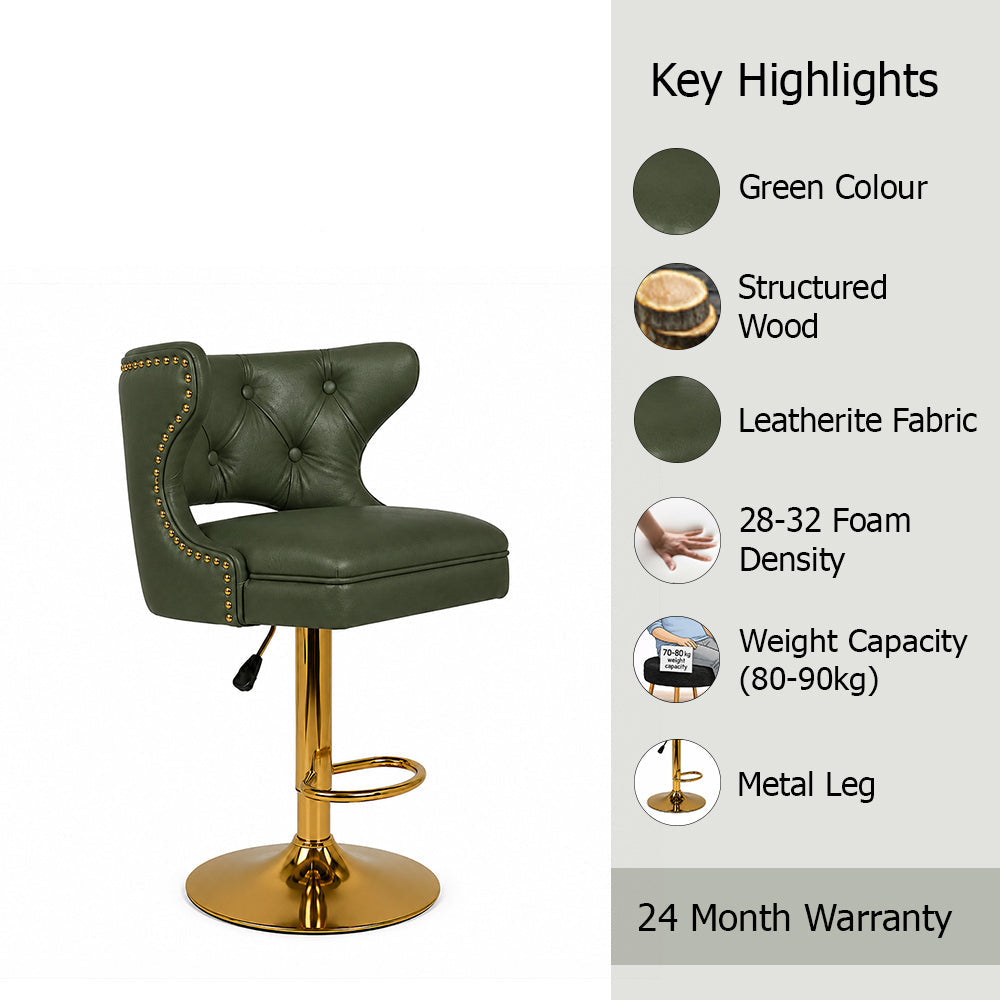 Verona Green Faux Leather Adjustable Bar Stool