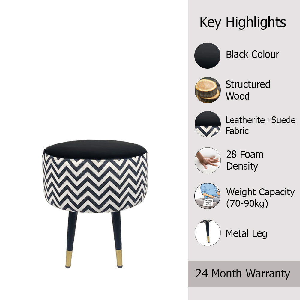 Zig Zag Black White Chevron Ottoman - Gold Tips
