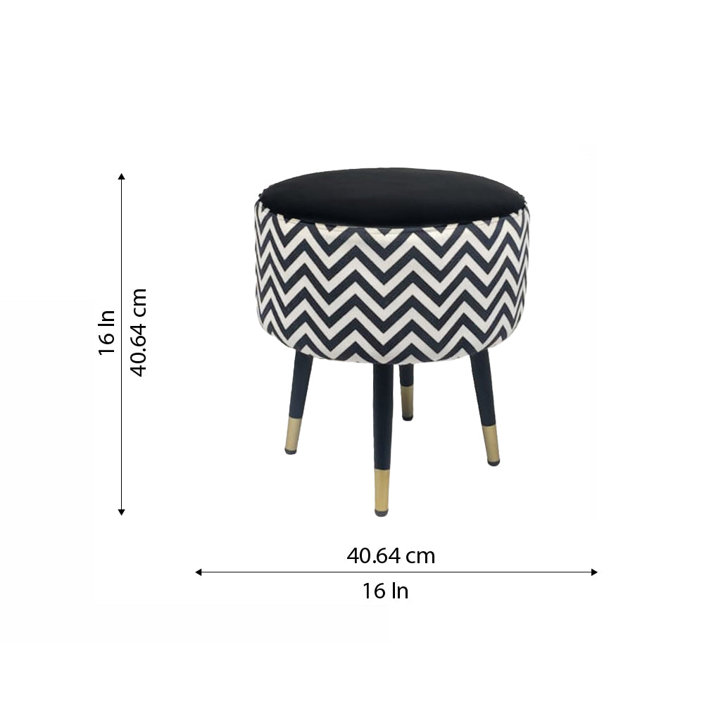 Zig Zag Black White Chevron Ottoman - Gold Tips