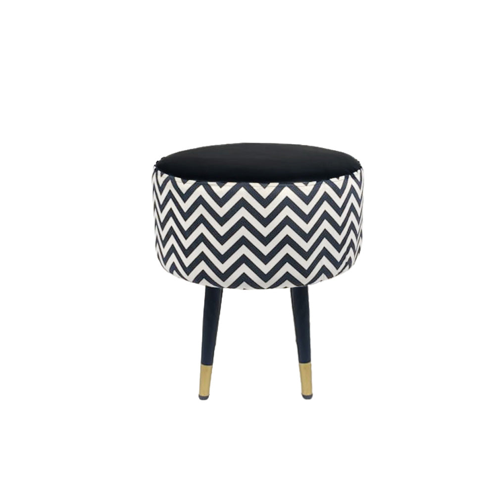 Zig Zag Black White Chevron Ottoman - Gold Tips