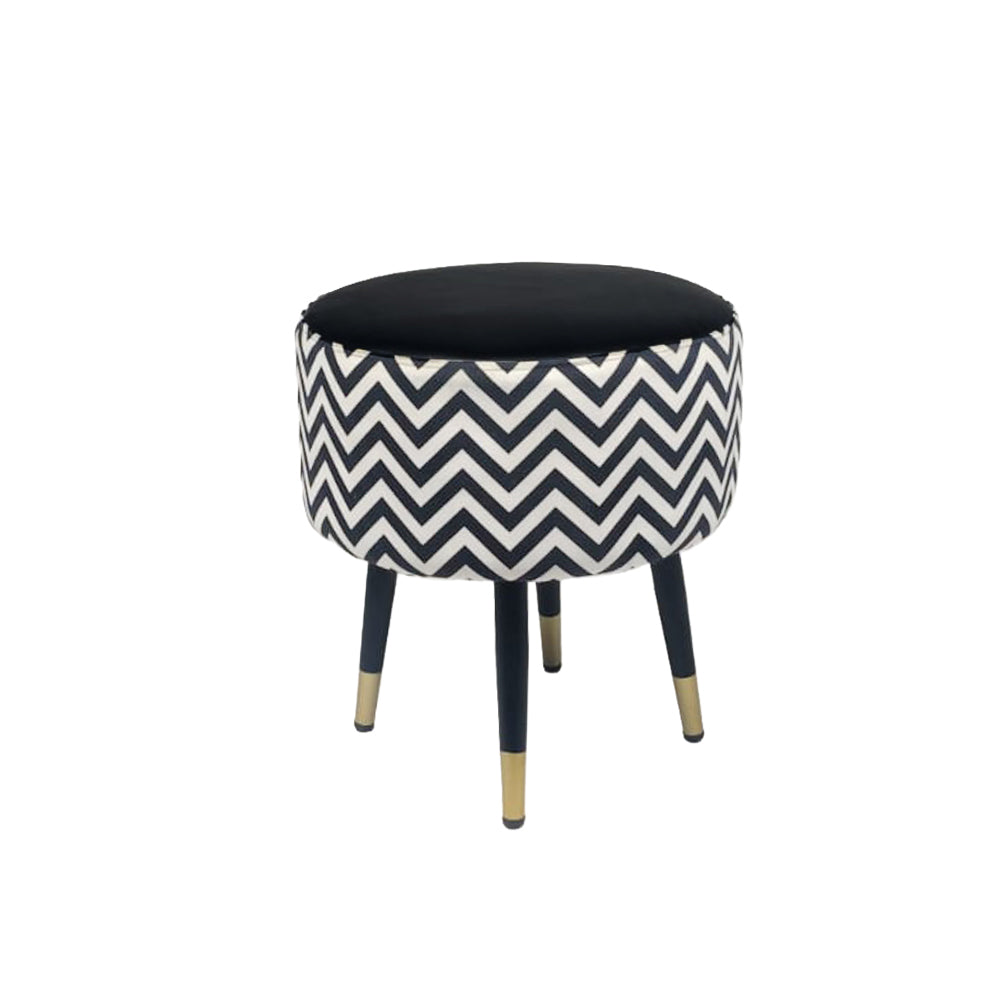Zig Zag Black White Chevron Ottoman - Gold Tips