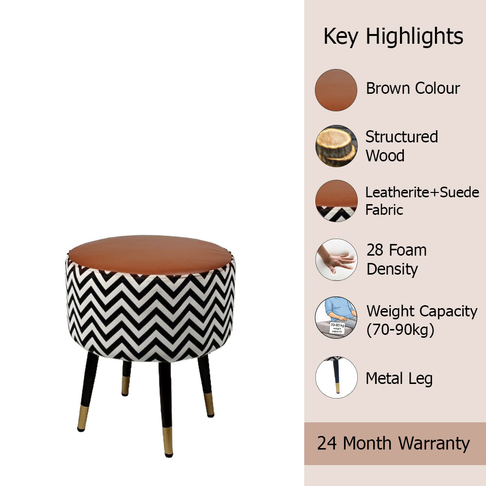Zig Zag Brown Black Chevron Ottoman - Gold Tips