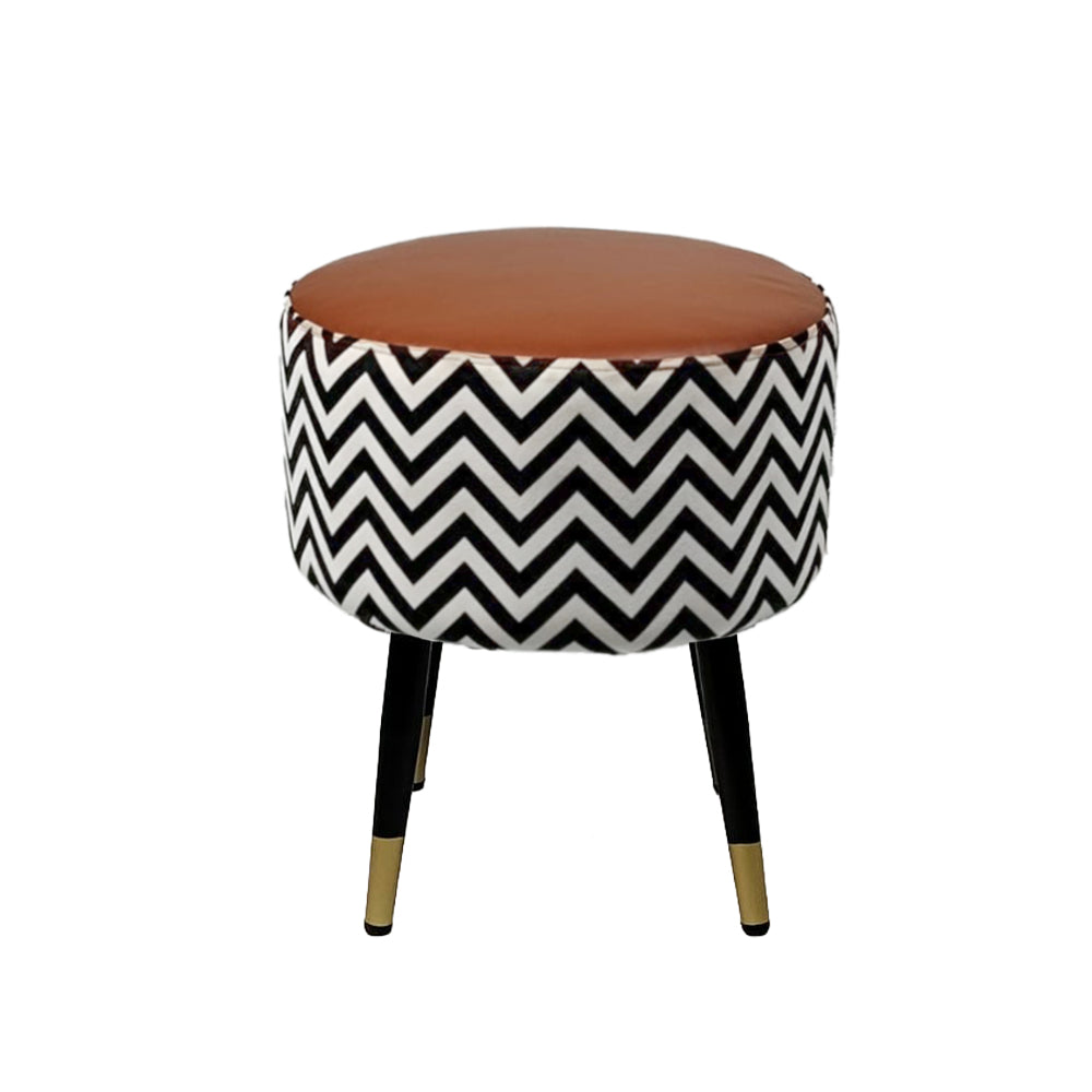 Zig Zag Brown Black Chevron Ottoman - Gold Tips