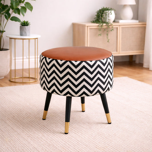 Zig Zag Brown Black Chevron Ottoman - Gold Tips