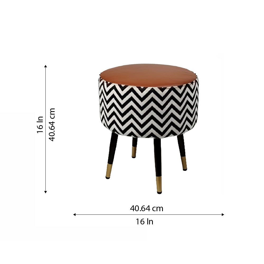 Zig Zag Brown Black Chevron Ottoman - Gold Tips
