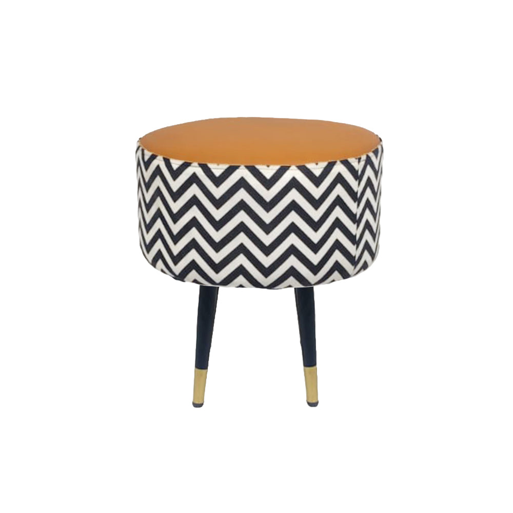Zig Zag Tan Black Chevron Ottoman - Gold Tips