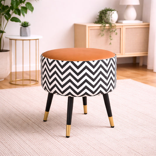 Zig Zag Tan Black Chevron Ottoman - Gold Tips