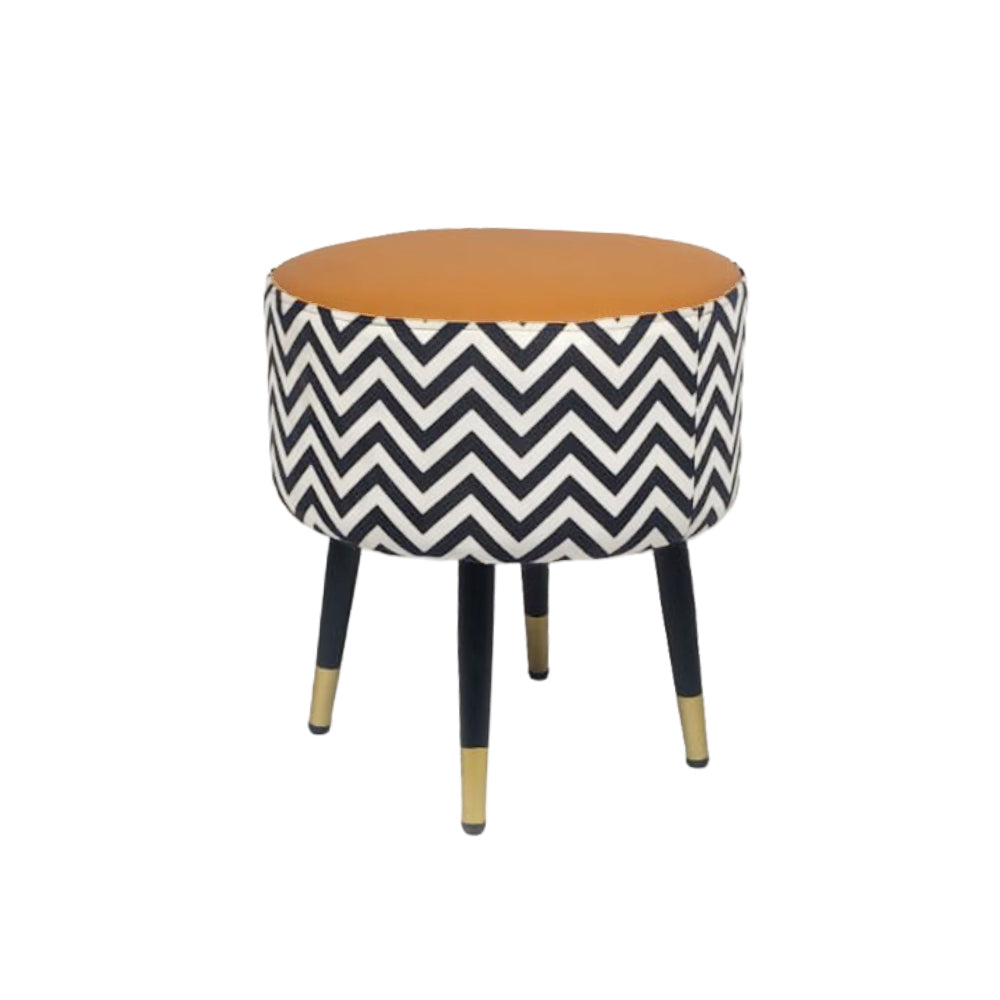 Zig Zag Tan Black Chevron Ottoman - Gold Tips