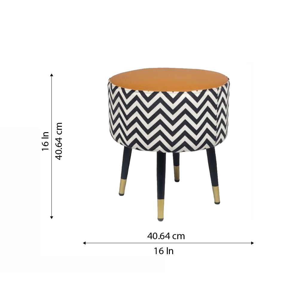 Zig Zag Tan Black Chevron Ottoman - Gold Tips