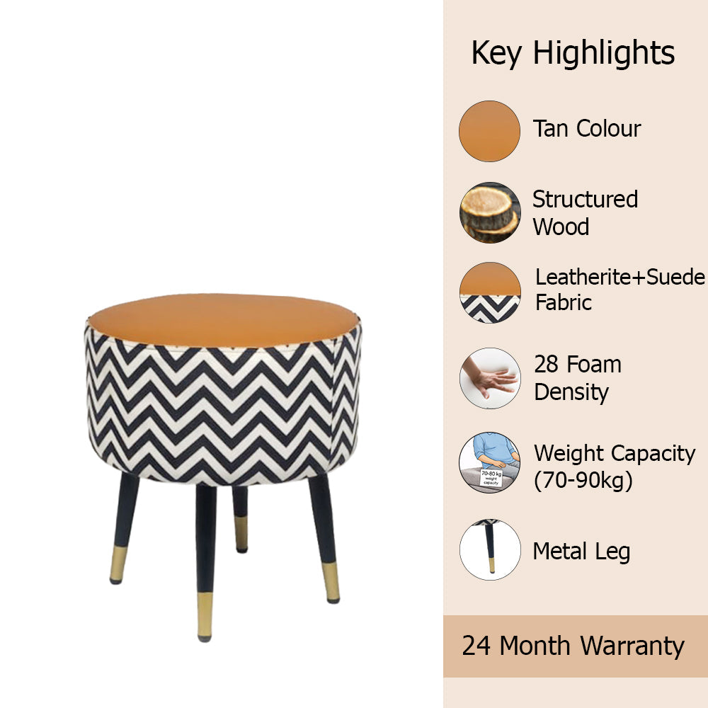 Zig Zag Tan Black Chevron Ottoman - Gold Tips